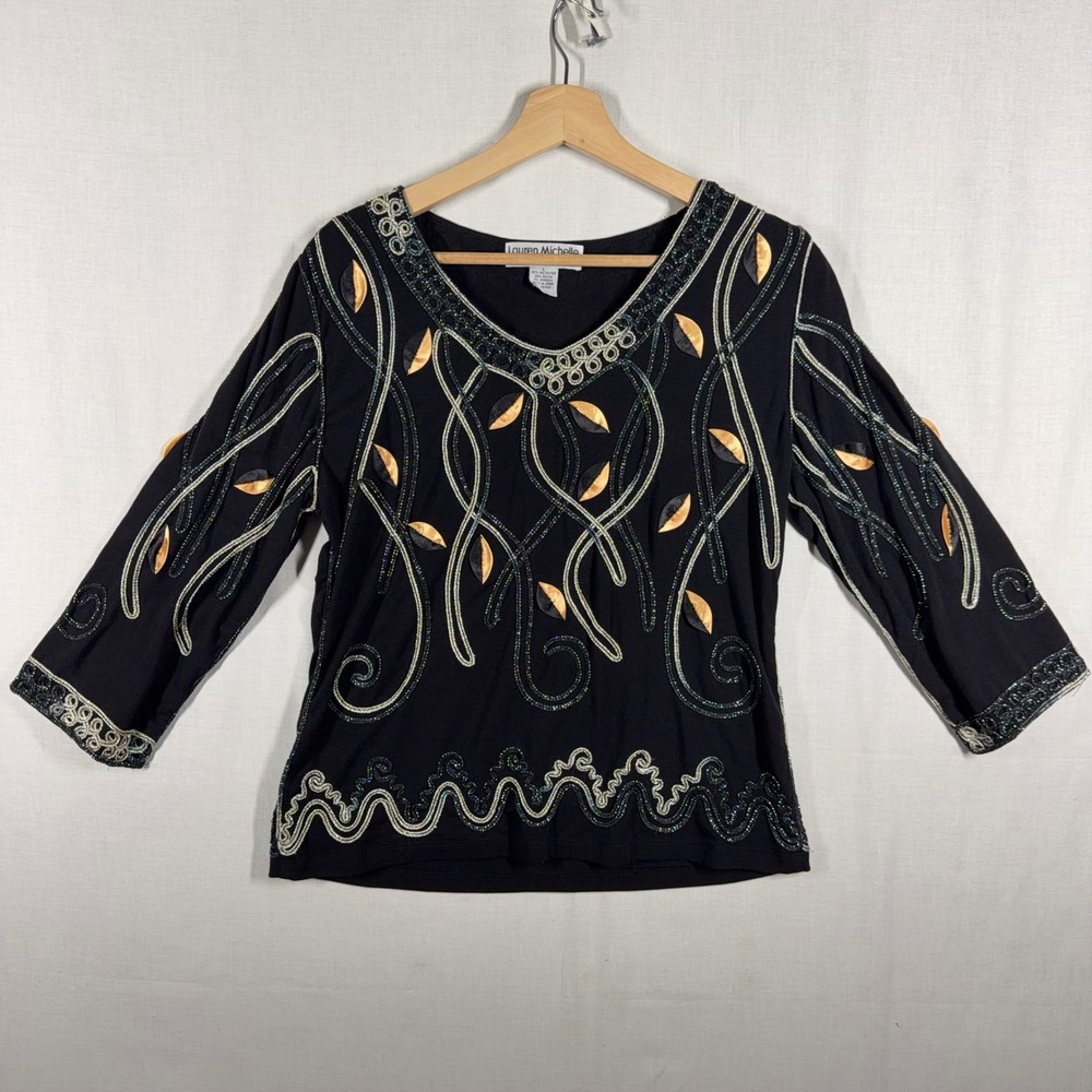 Lauren Michelle Top Womens Large Vintage Style Evening Wear Art Deco beaded Top